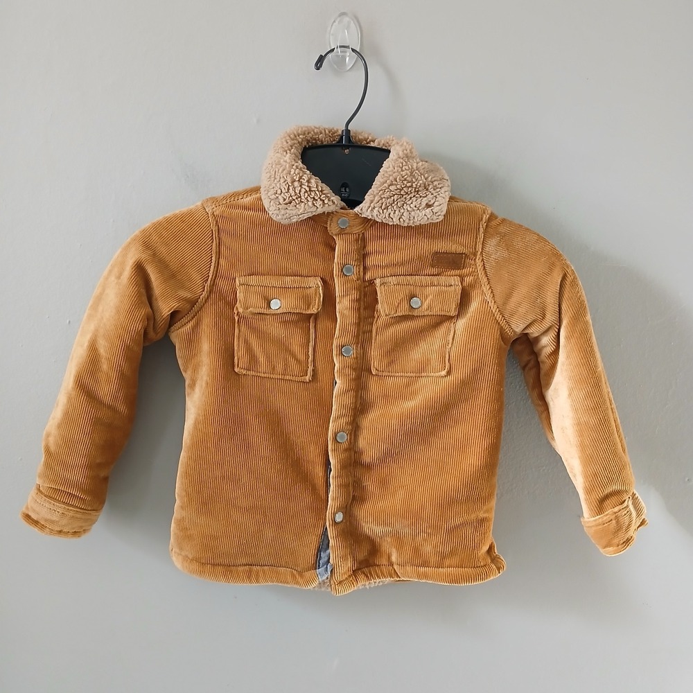 Eddie Bauer Boys 3t Jacket Corduroy Long Sleeve‎ Sherpa Lined Button up Tan